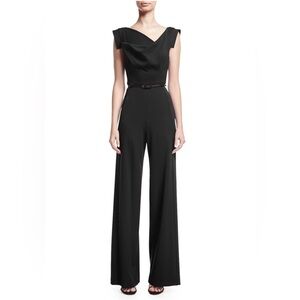 Black Halo Jackie Cap-Sleeve Belted Wide-Leg Jumpsuit